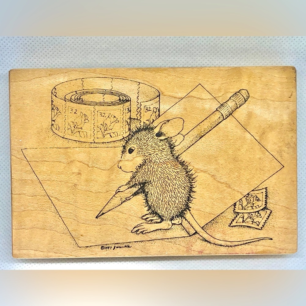 House Mouse Rubber Stamp—-Signing a Card